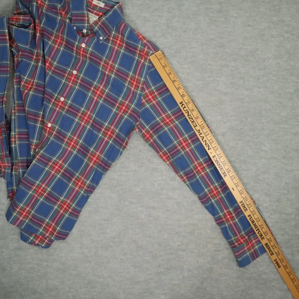 J.Crew Secret Wash Organic Cotton Blue Red Plaid Shirt‎ M Slim Fit Mauritius